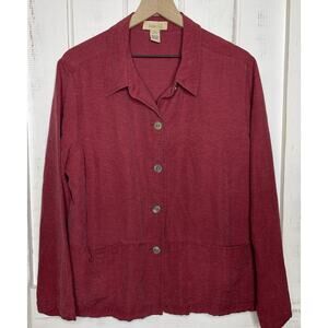 Linden Hill Red Silk Top Mother of Pearl Button Shirt Lagenlook Minimalist XL